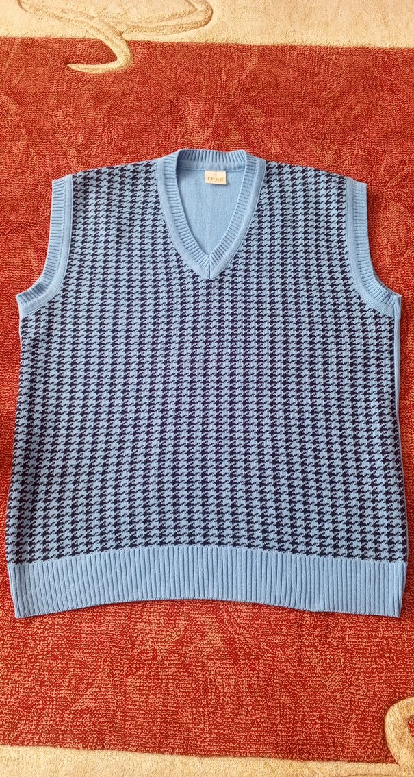 Mavi V Yaka Örgü Kadın Süveter - Görsel 5