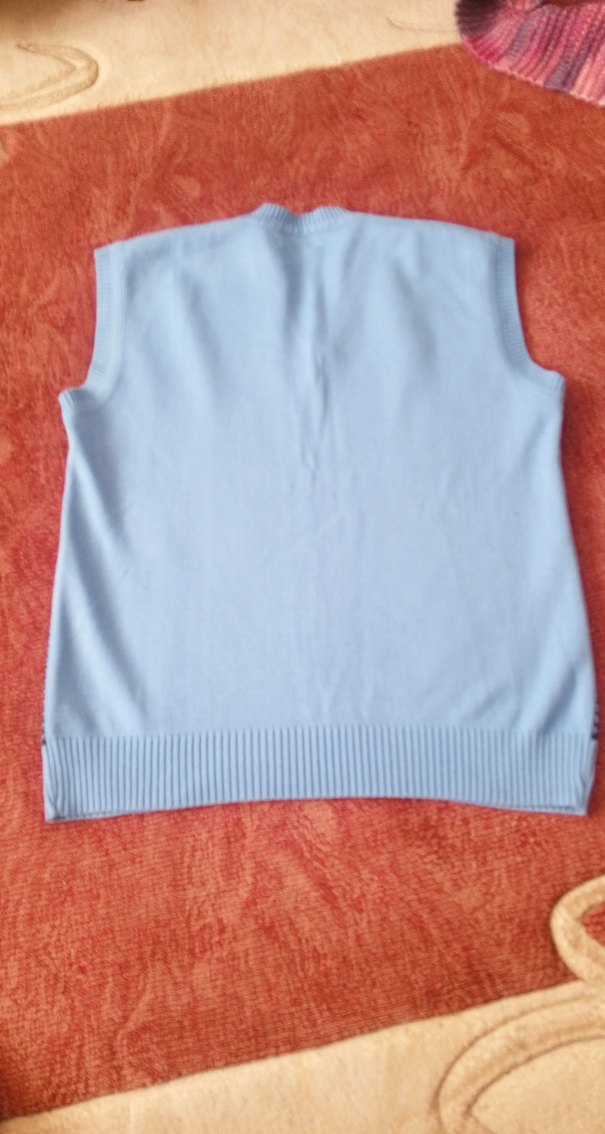 Mavi V Yaka Örgü Kadın Süveter - Görsel 4