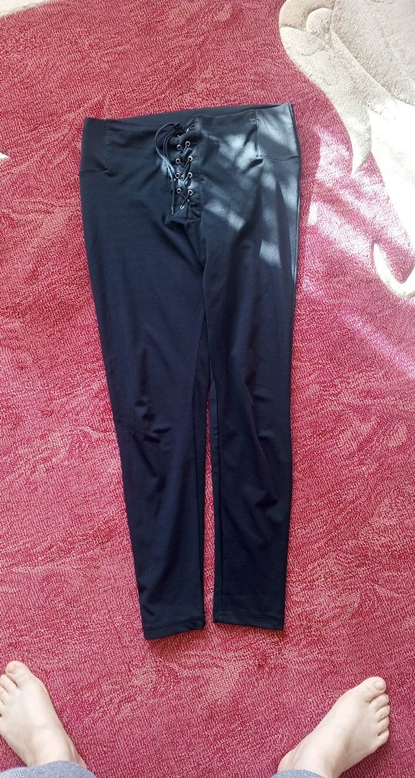 Kadın Siyah Bel Bağcıklı Tayt - Görsel 2