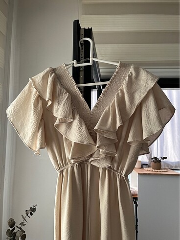 Zara Krem rengi bohem elbise
