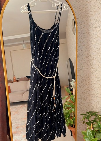 38 Beden Zebra Desenli Kemer Detaylı Uzun Tulum