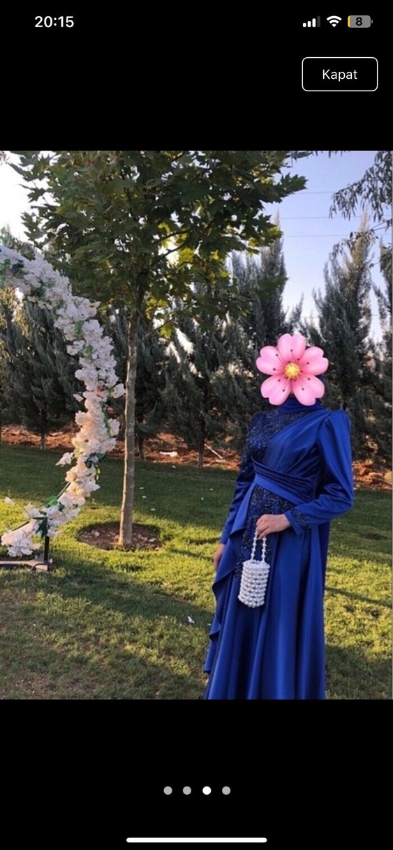 Teklife açık Feriha Sarıoğlu tasarım  Mavi İşlemeli Uzun abiye - Görsel 3