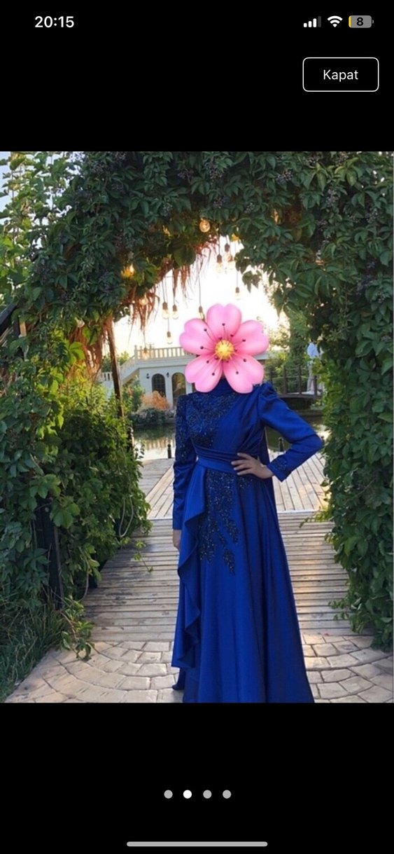 Teklife açık Feriha Sarıoğlu tasarım  Mavi İşlemeli Uzun abiye - Görsel 2