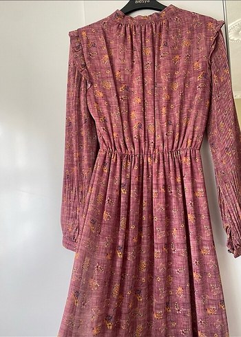 Bordo  pembe tonlarında Uzun Elbise Fırfırlı - Görsel 3