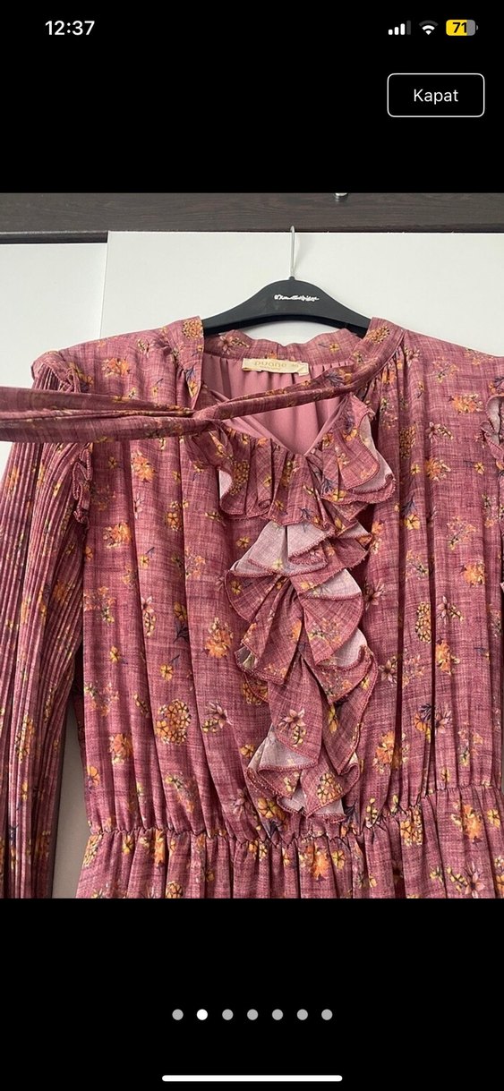 Bordo  pembe tonlarında Uzun Elbise Fırfırlı - Görsel 2