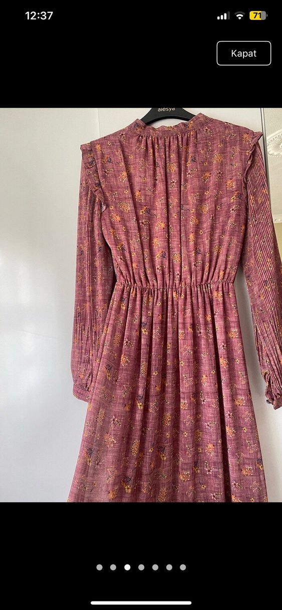 Bordo  pembe tonlarında Uzun Elbise Fırfırlı - Görsel 3