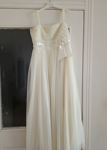 Beyaz Kız Çocuk Kürklü Uzun Elbise - Görsel 2