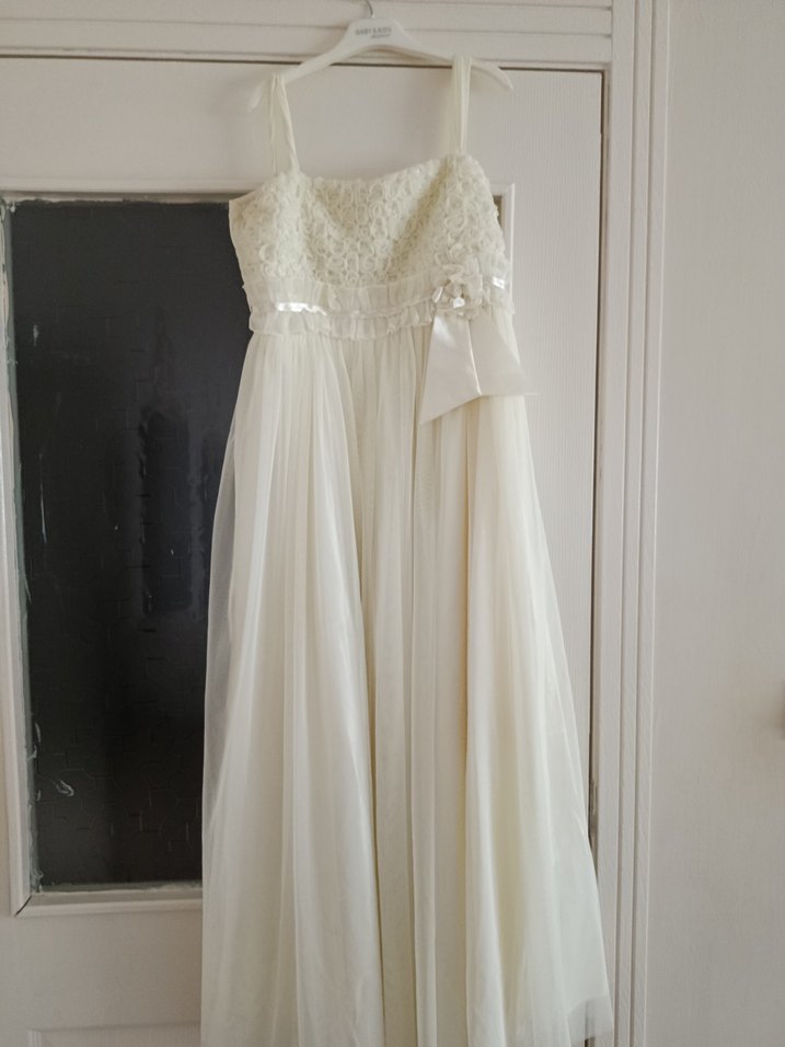 Beyaz Kız Çocuk Kürklü Uzun Elbise - Görsel 2