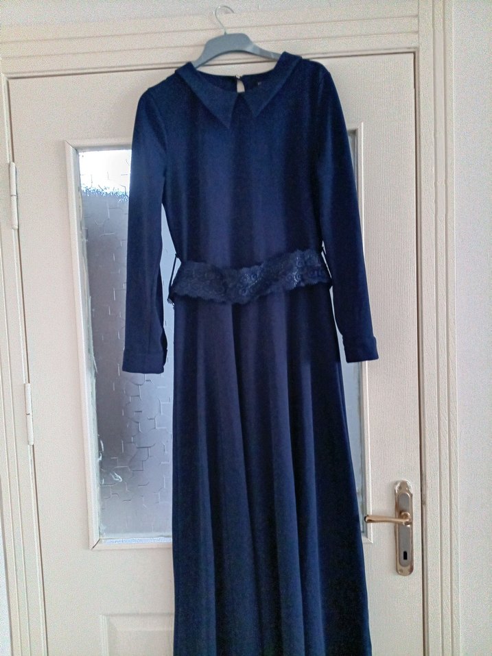 Diger Lacivert Uzun Kollu Uzun Elbise - Görsel 3