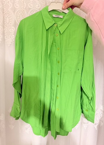 Yeşil Düğmeli Keten Gömlek - Görsel 2