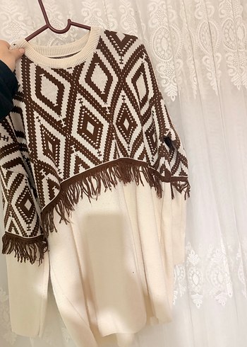 Bohem Desenli Kahverengi Kadın Triko Kazak - Görsel 3