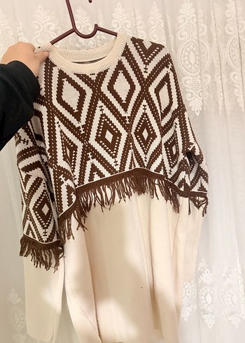 Bohem Desenli Kahverengi Kadın Triko Kazak - Görsel 2