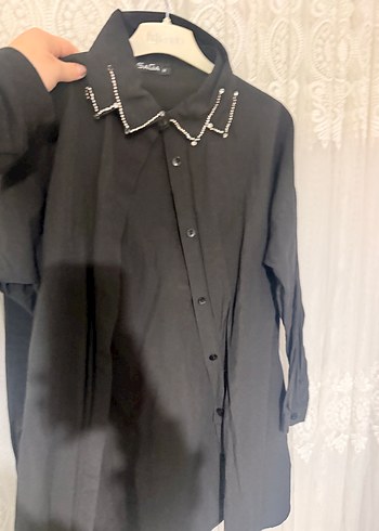 Siyah Lohusa Kesim Düğmeli Gömlek - Görsel 4