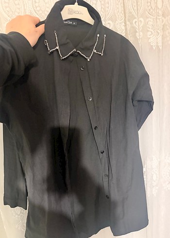 Siyah Lohusa Kesim Düğmeli Gömlek - Görsel 3