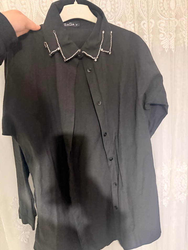 Siyah Lohusa Kesim Düğmeli Gömlek - Görsel 2