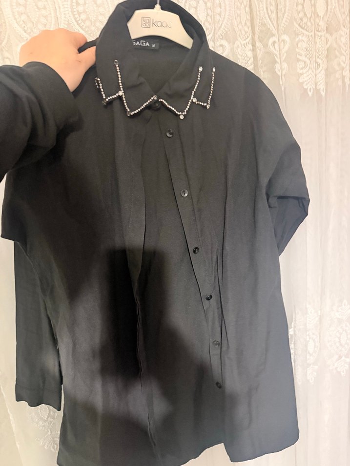 Siyah Lohusa Kesim Düğmeli Gömlek - Görsel 3