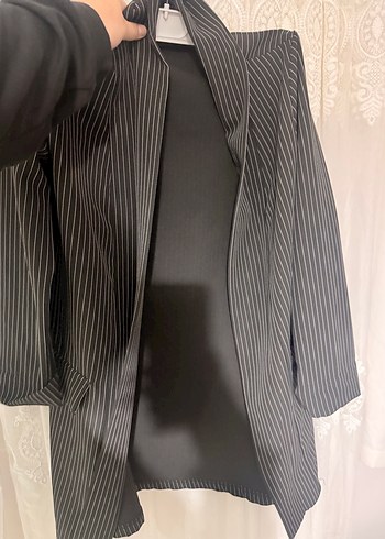 Çizgili Siyah Kadın Blazer Ceket - Görsel 2