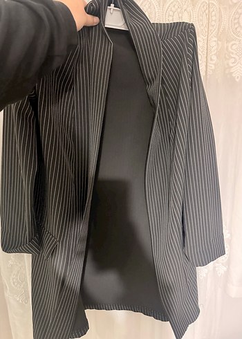 Çizgili Siyah Kadın Blazer Ceket - Görsel 3