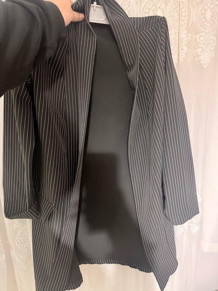 Çizgili Siyah Kadın Blazer Ceket - Görsel 2
