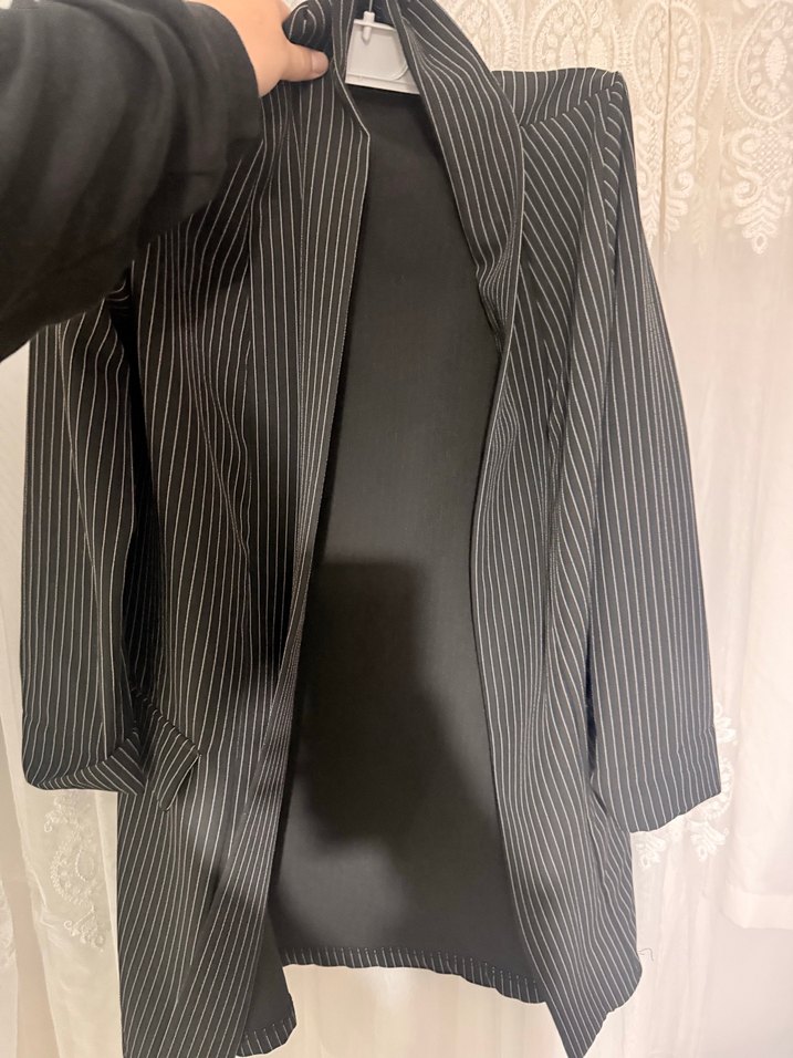 Çizgili Siyah Kadın Blazer Ceket - Görsel 3