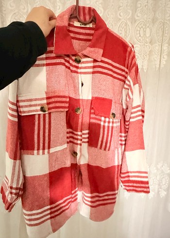 Düğmeli Kırmızı Kareli Pamuklu Kadın Gömlek - Görsel 2