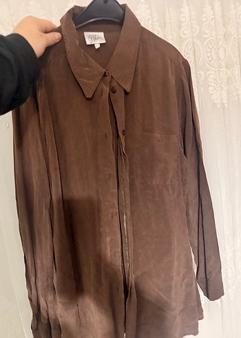 Düğmeli Kahverengi Süet Kadın Gömlek - Görsel 2