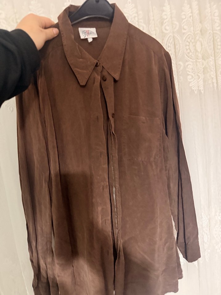 Düğmeli Kahverengi Süet Kadın Gömlek - Görsel 2