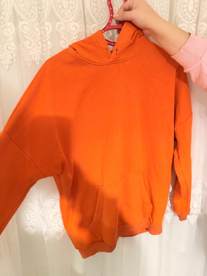 Turuncu Kapüşonlu Kadın Sweatshirt - Görsel 4