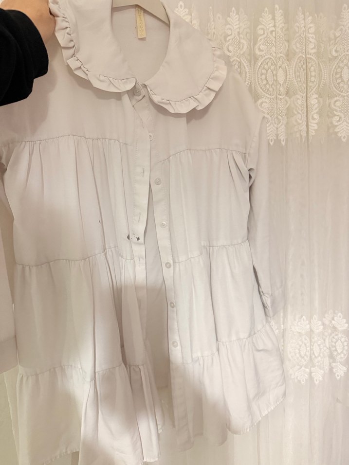 Fırfırlı Beyaz Hamile Bluzu - Görsel 3