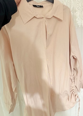 Bej Düğmeli Keten Kadın Gömlek - Görsel 3