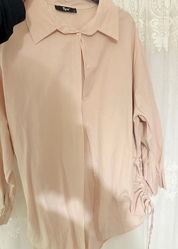 Bej Düğmeli Keten Kadın Gömlek - Görsel 2