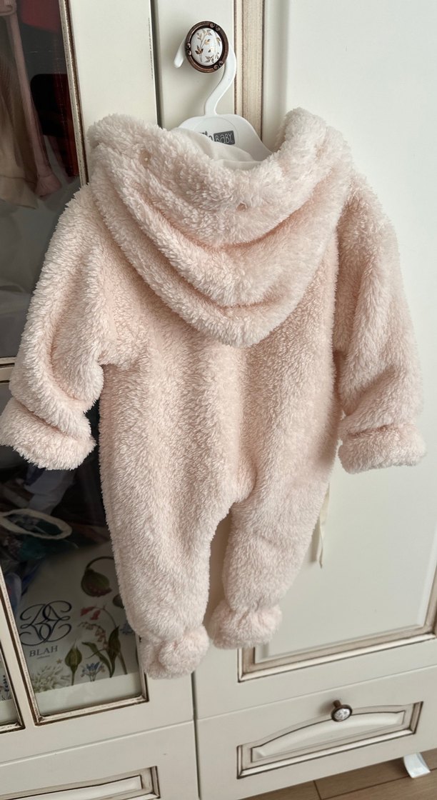 Kürklü Bebek Kız Tulumu, Pembe - Görsel 4