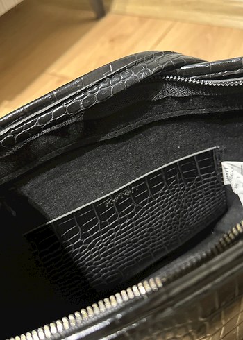 Klasik Siyah Yılan Derisi Desenli Deri Çanta - Görsel 2