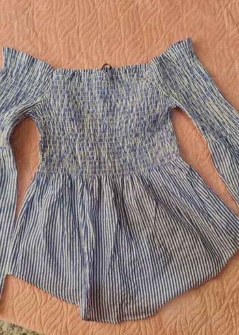 Mavi Beyaz Pilili Mini Bluz