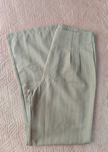 Kadın Bej Keten Pilili Kumaş Pantolon