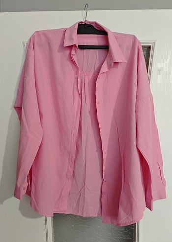 Pembe Keten Düğmeli Kadın Gömlek