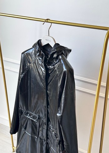 Parlak Siyah Uzun Kadın Yağmurluk - Görsel 15