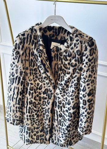 Leopar Desenli Kadın Suni Kürk Midi Ceket - Görsel 2