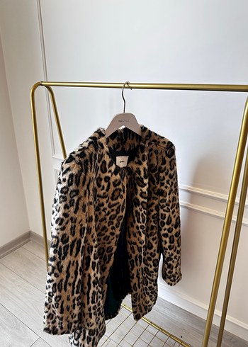 Leopar Desenli Kadın Suni Kürk Midi Ceket - Görsel 6