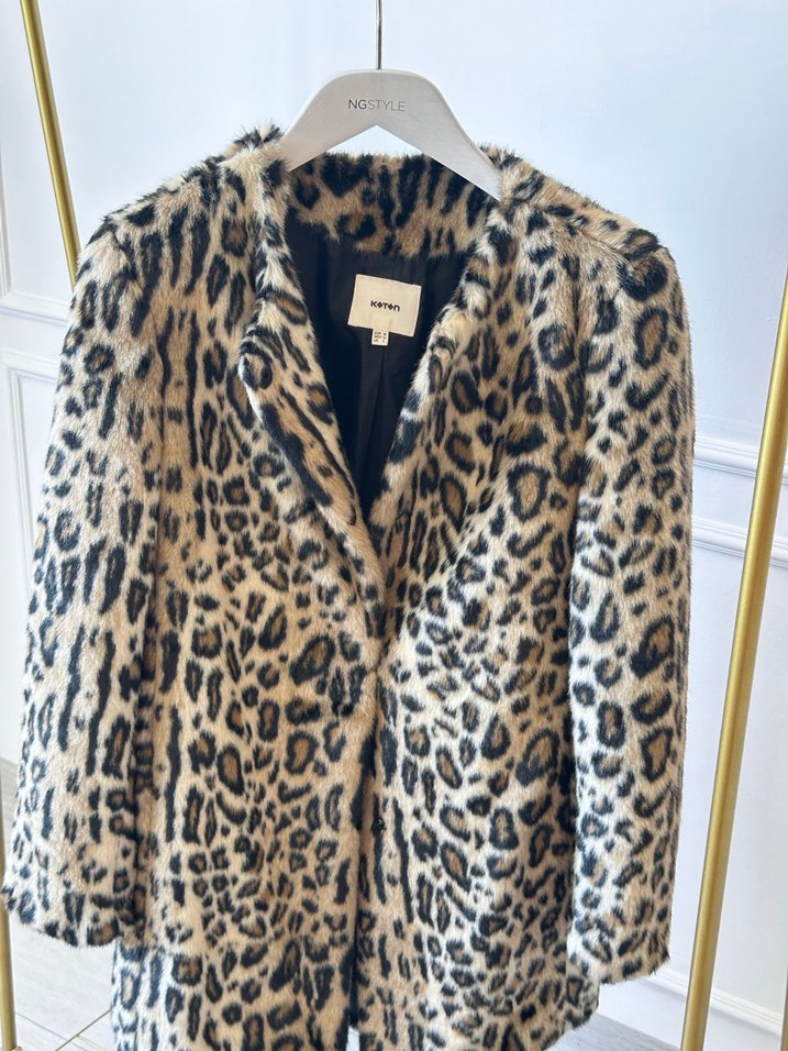 Leopar Desenli Kadın Suni Kürk Midi Ceket - Görsel 3