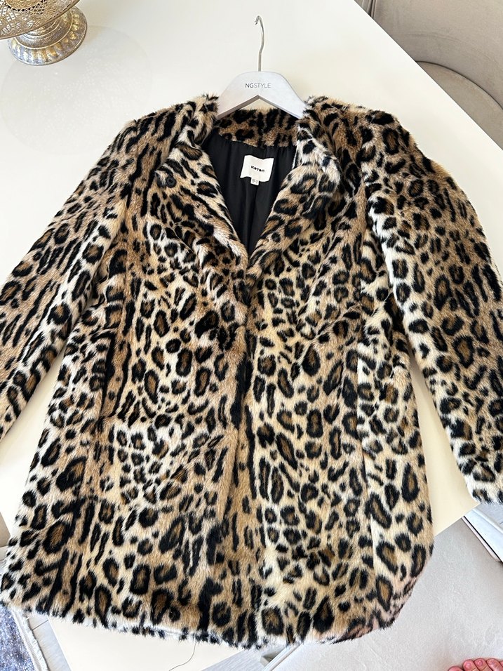 Leopar Desenli Kadın Suni Kürk Midi Ceket - Görsel 5