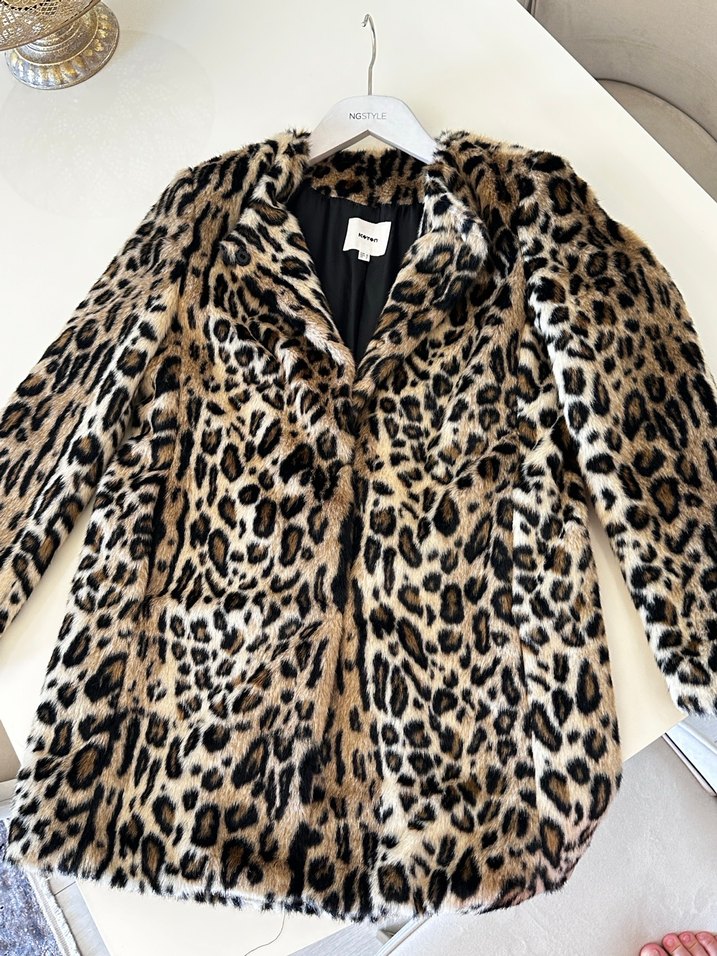 Leopar Desenli Kadın Suni Kürk Midi Ceket - Görsel 4