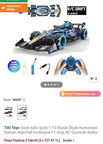 Mavi Uzaktan Kumandalı Yarış Arabası 2.4GHz - Görsel 2