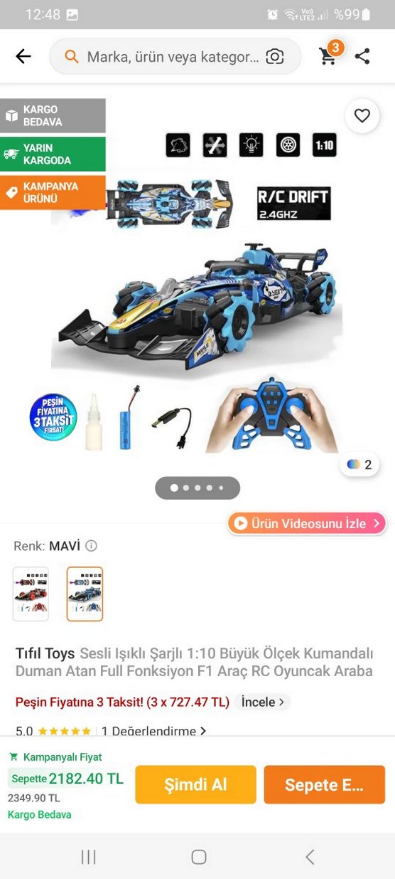 Mavi Uzaktan Kumandalı Yarış Arabası 2.4GHz - Görsel 2