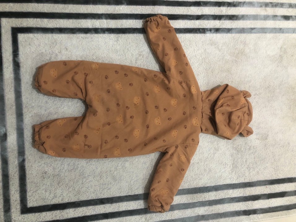 Unisex Kürklü Kahverengi Bebek Tulum - Görsel 5