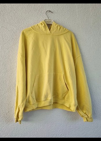 Sarı Kadın Sweatshirt Kapüşonlu Salaş Kesim