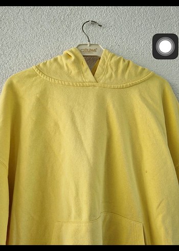 m Beden sarı Renk Sarı Kadın Sweatshirt Kapüşonlu Salaş Kesim