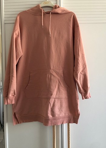 Pembe Kapüşonlu Midi Sweatshirt