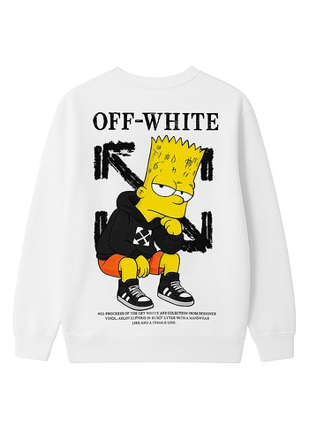 Beyaz Erkek Baskılı Sweatshirt