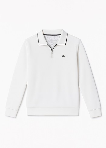 Beyaz Lacoste Fermuarlı Erkek Sweatshirt